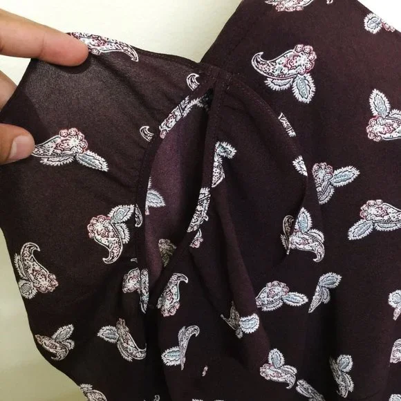 1.State Women's Paisley Petals Ruffle Slit Sleeve Top Crepe Blouse XXL Bateau - Picture 6 of 8